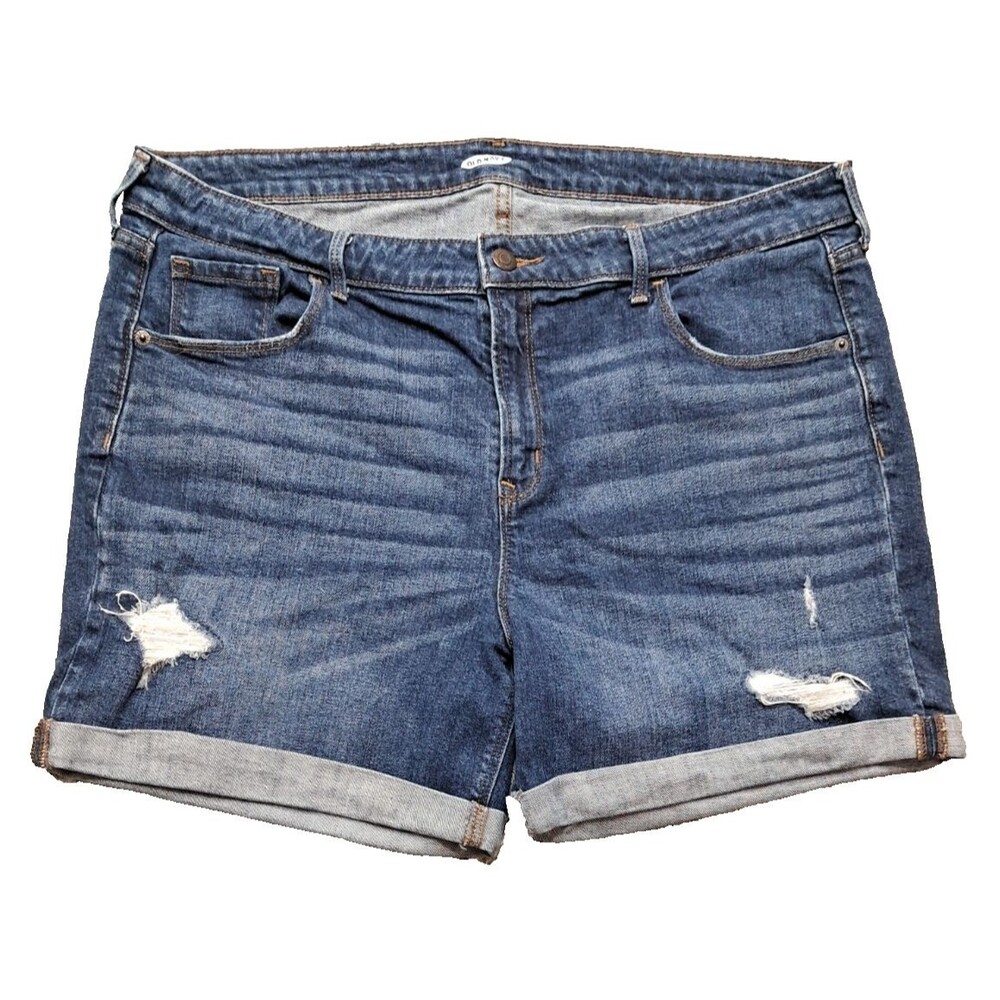 Old Navy Shorts Womens Sz 16 Denim Blue Jeans Distressed Stretch Cuffed Mom